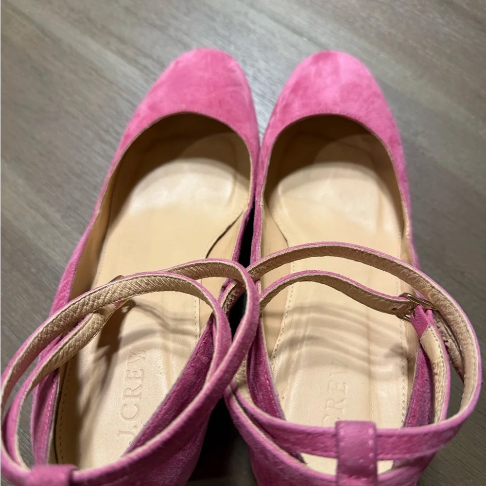 Pink Suede Ankle-Strap Block Heel Pumps